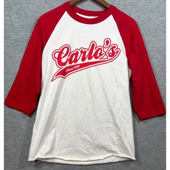 Carlos Bake Shop Cake Boss Raglan Baseball Tee Red White Sz M - Picture 1 of 4